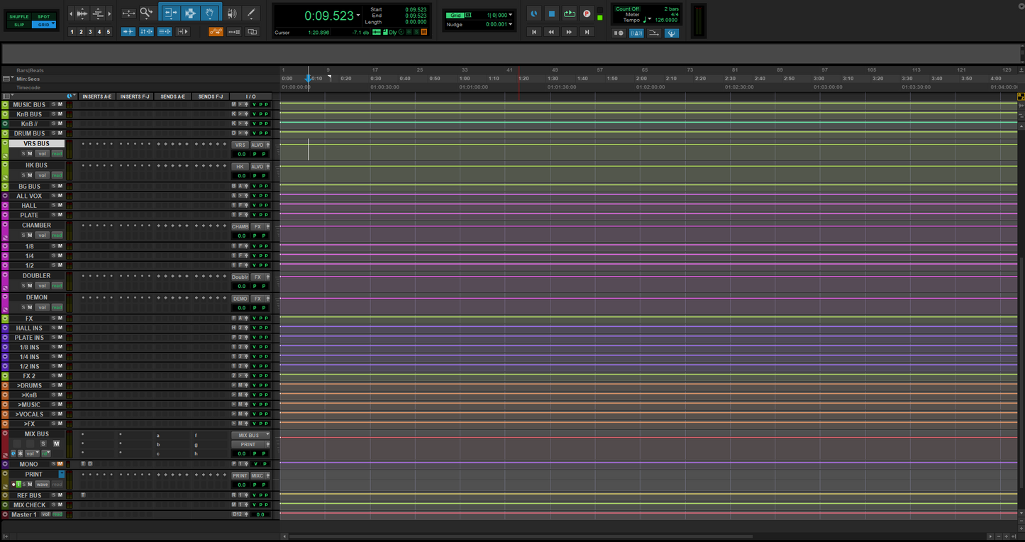 Pro Tools Console‑Style EMPTY Template — Clean Routing & Professional Session Structure